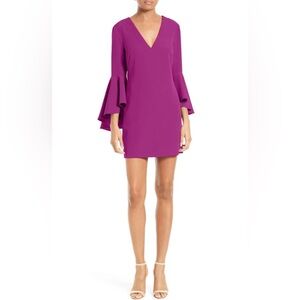 [NWT] $375 MILLY Morgan Cady V-Neck Bell Sleeve Dress in Fuchsia. Size 4